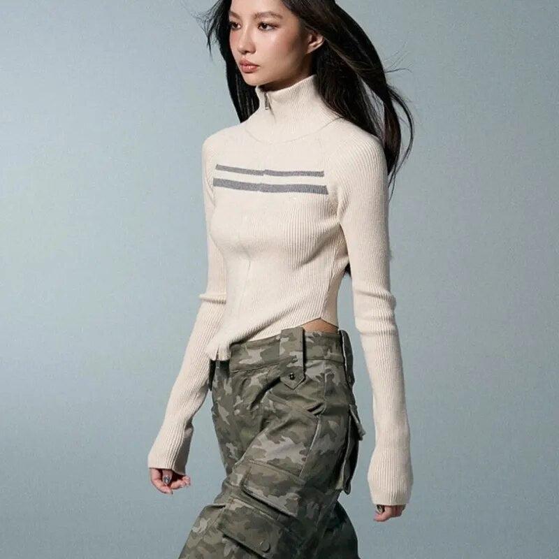 Belted Back Turtleneck Cropped Cardigan - KAYSMAR