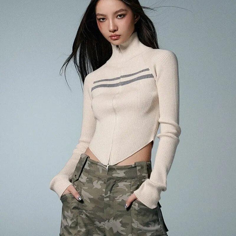 Belted Back Turtleneck Cropped Cardigan - KAYSMAR