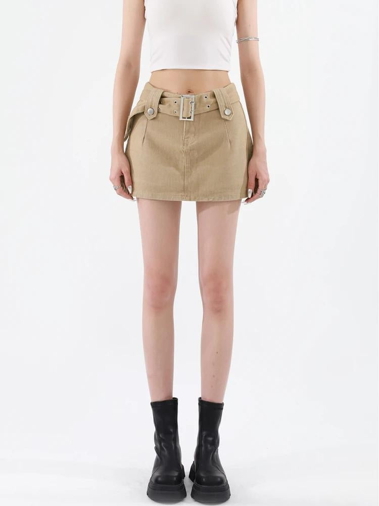 Belted Denim Mini Skirt - KAYSMAR