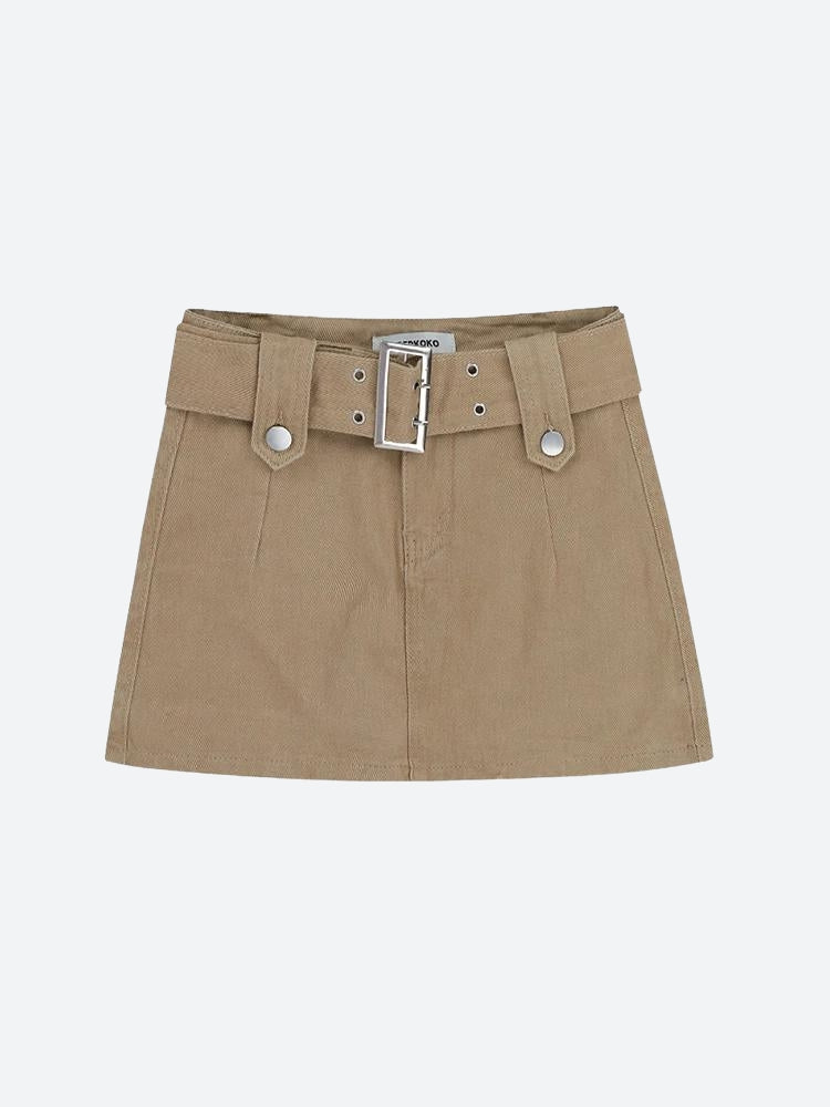 Belted Denim Mini Skirt - KAYSMAR