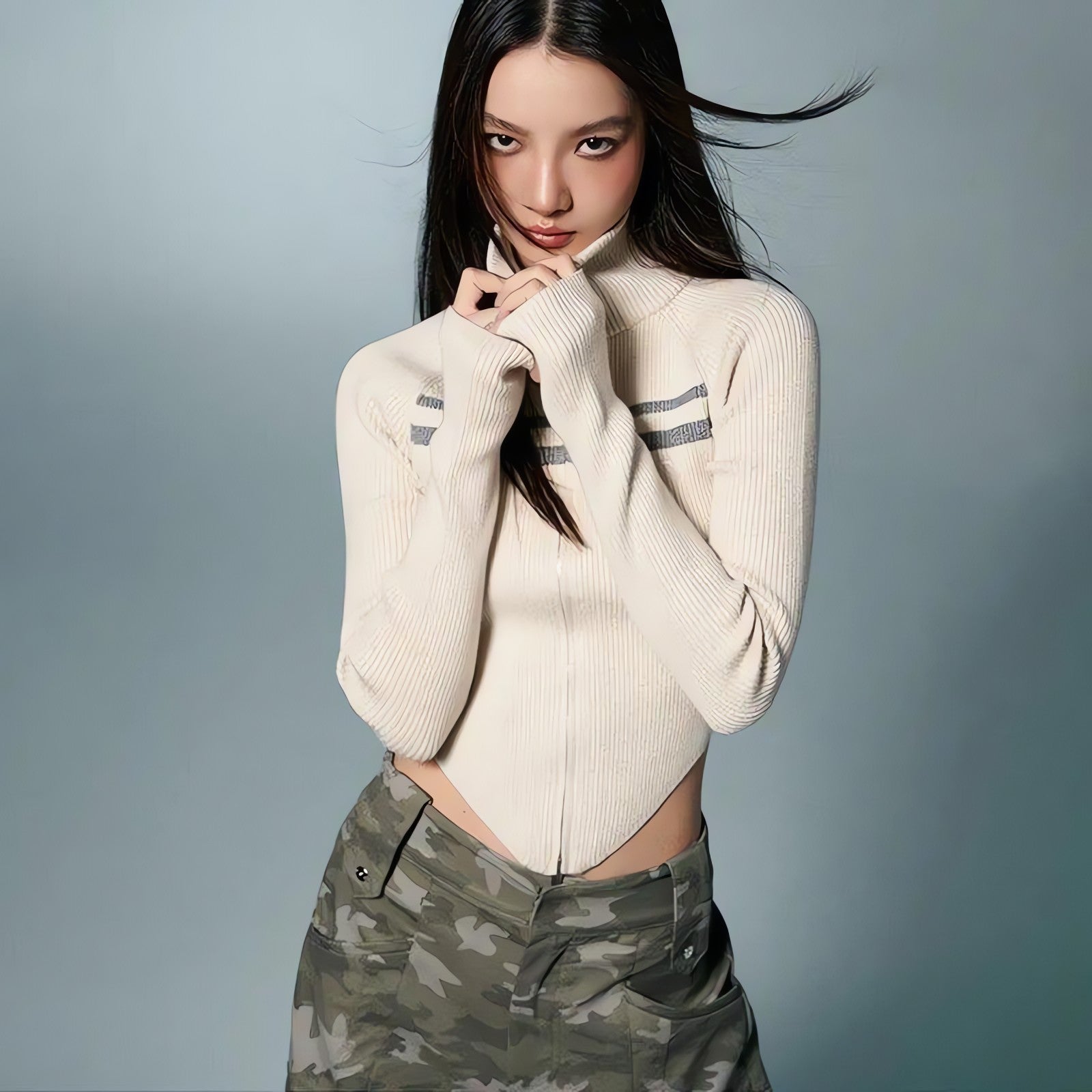 Belted Back Turtleneck Cropped Cardigan - KAYSMAR