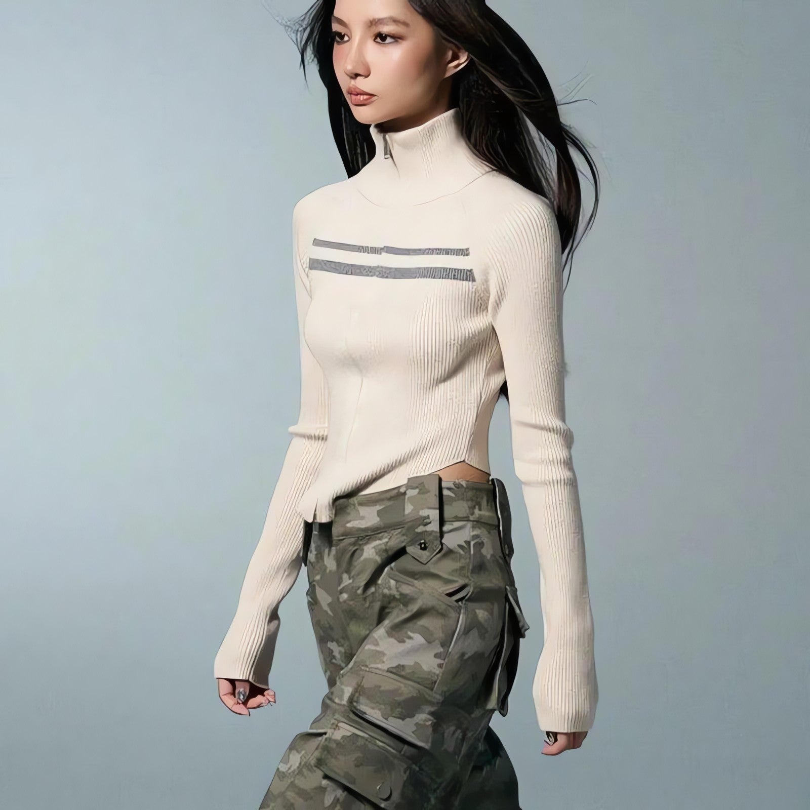 Belted Back Turtleneck Cropped Cardigan - KAYSMAR