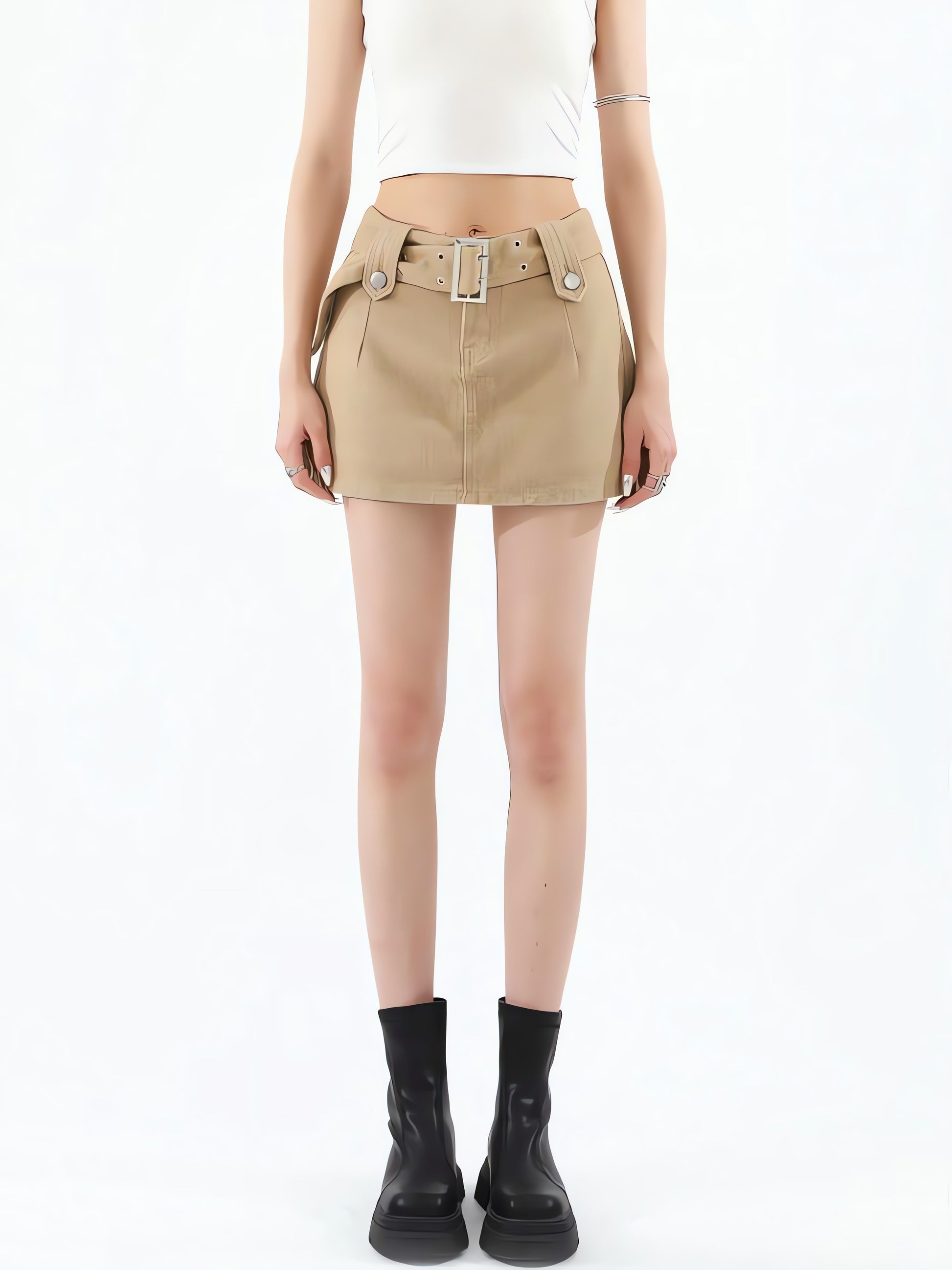 Belted Denim Mini Skirt - KAYSMAR