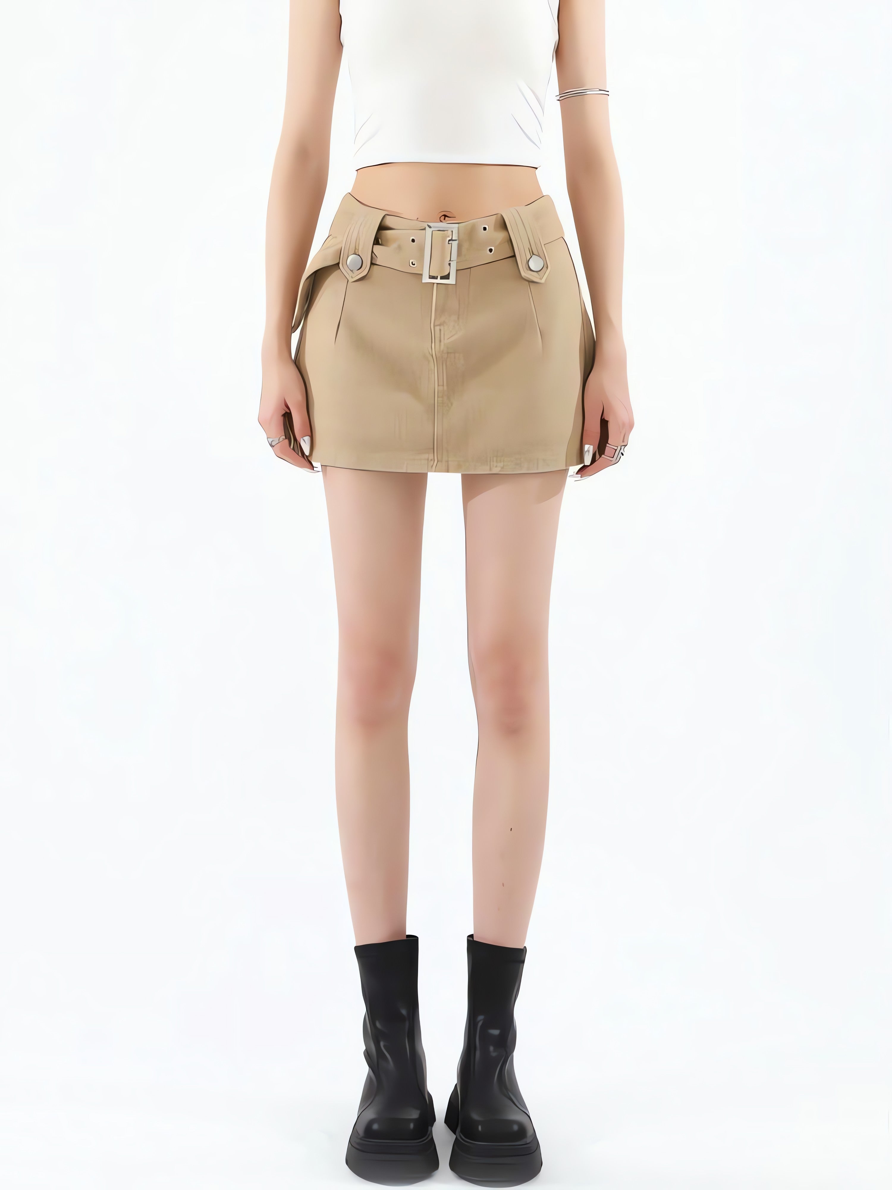 Belted Denim Mini Skirt - KAYSMAR