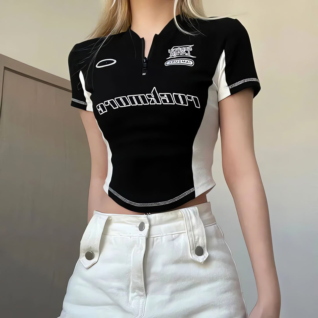 Biker Half Zip-Up Crop Top - KAYSMAR