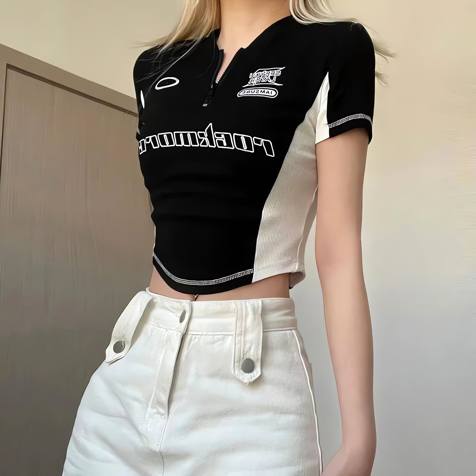 Biker Half Zip-Up Crop Top - KAYSMAR