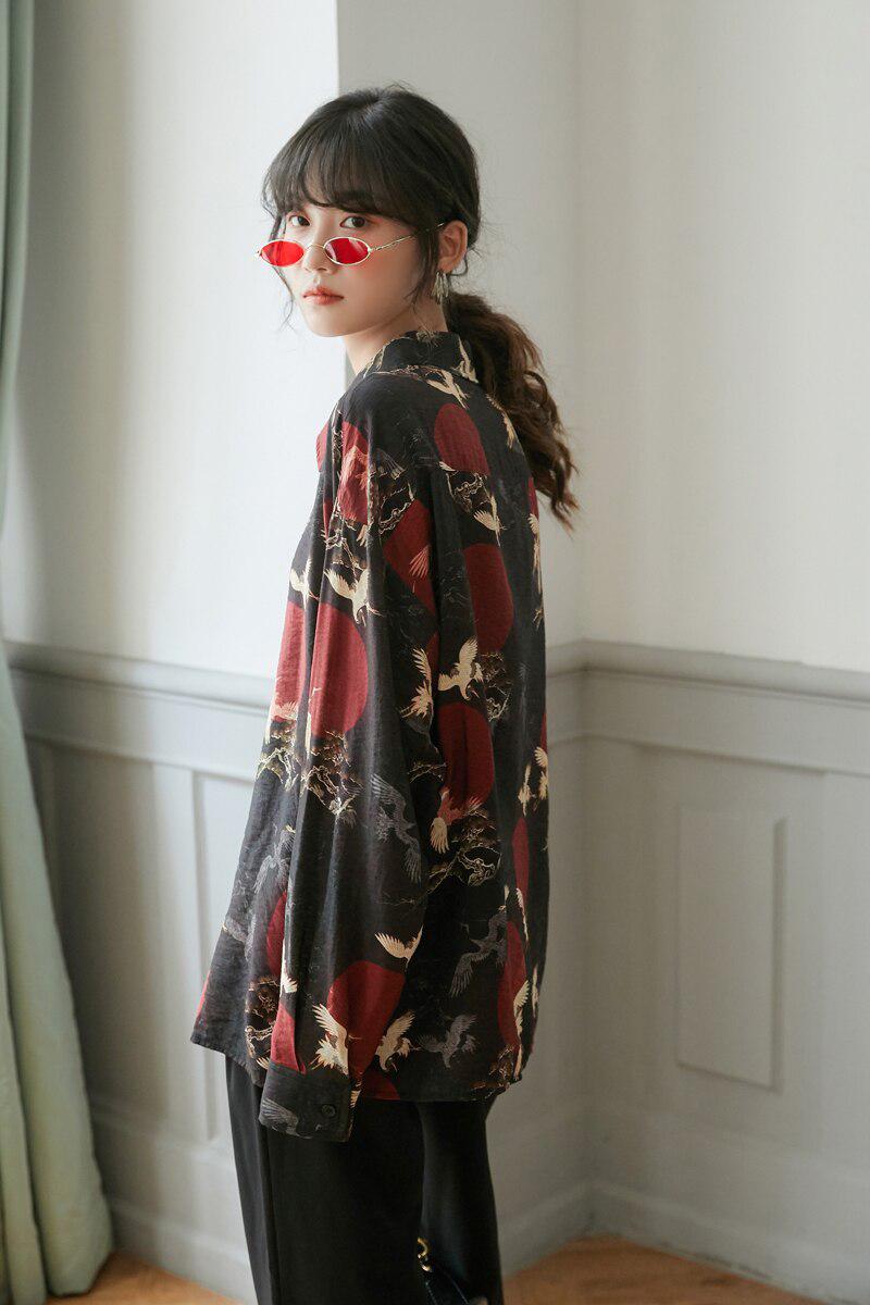 Bird Pattern Long Sleeve Shirt - KAYSMAR