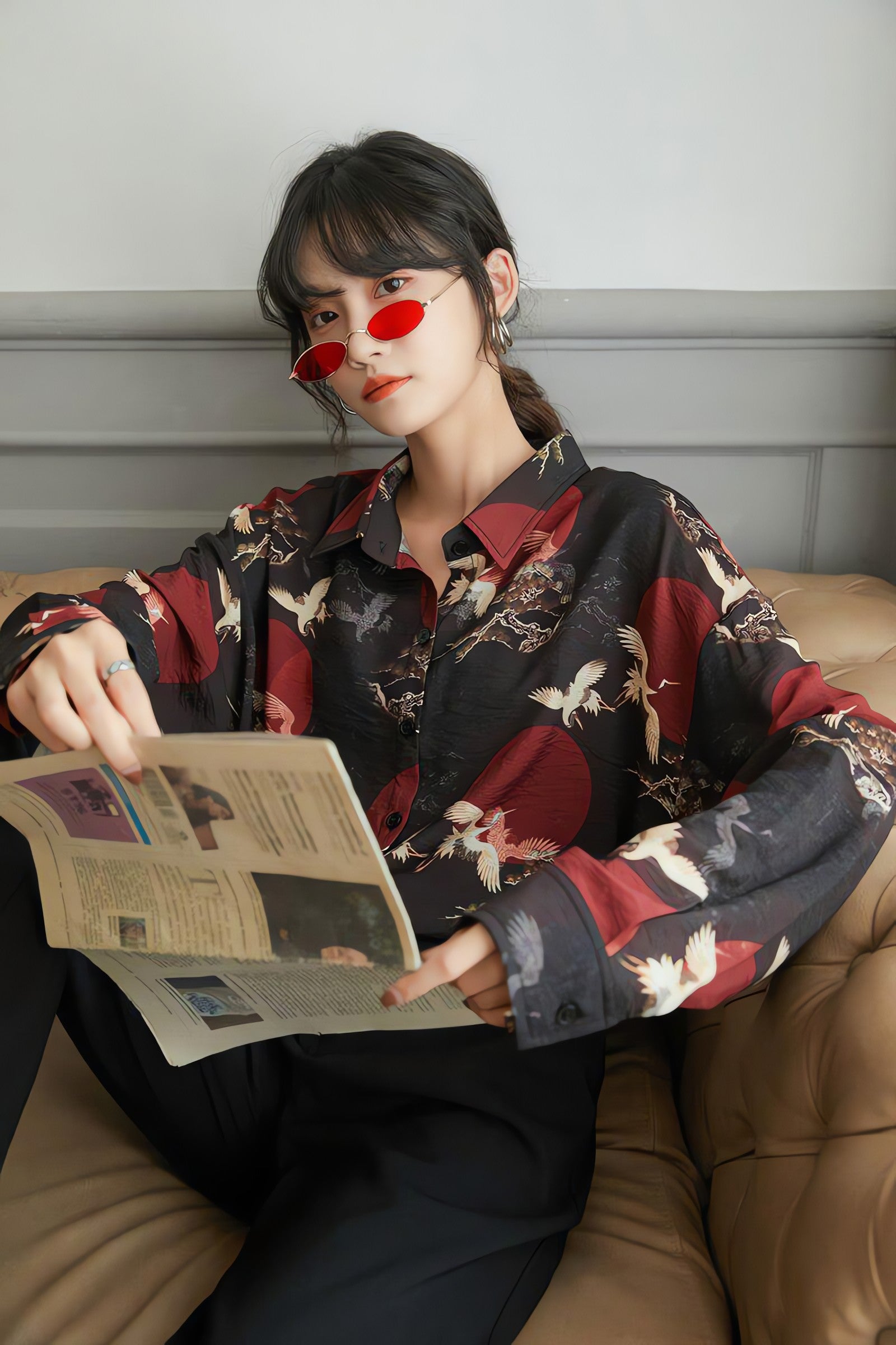 Bird Pattern Long Sleeve Shirt - KAYSMAR