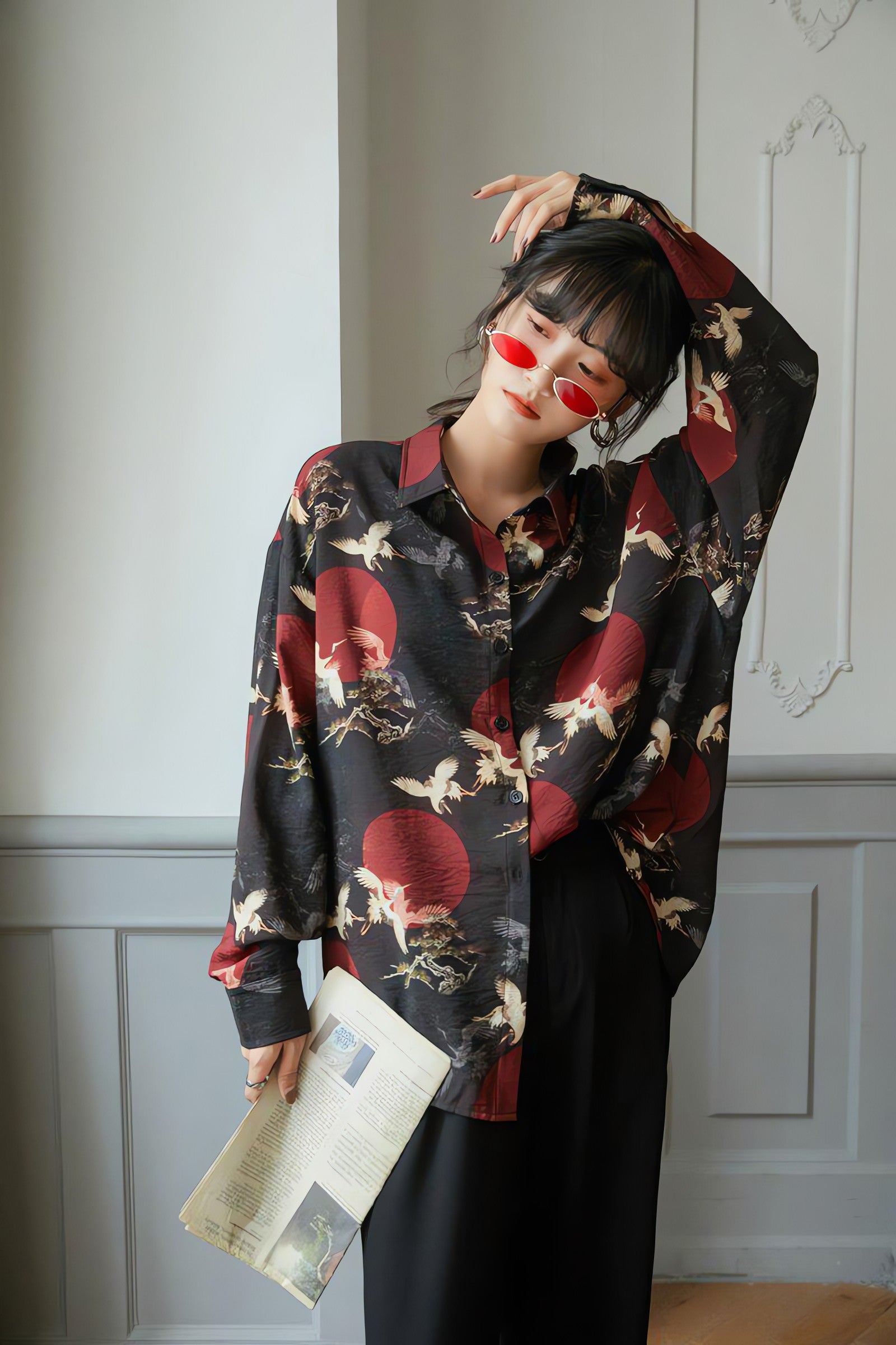 Bird Pattern Long Sleeve Shirt - KAYSMAR