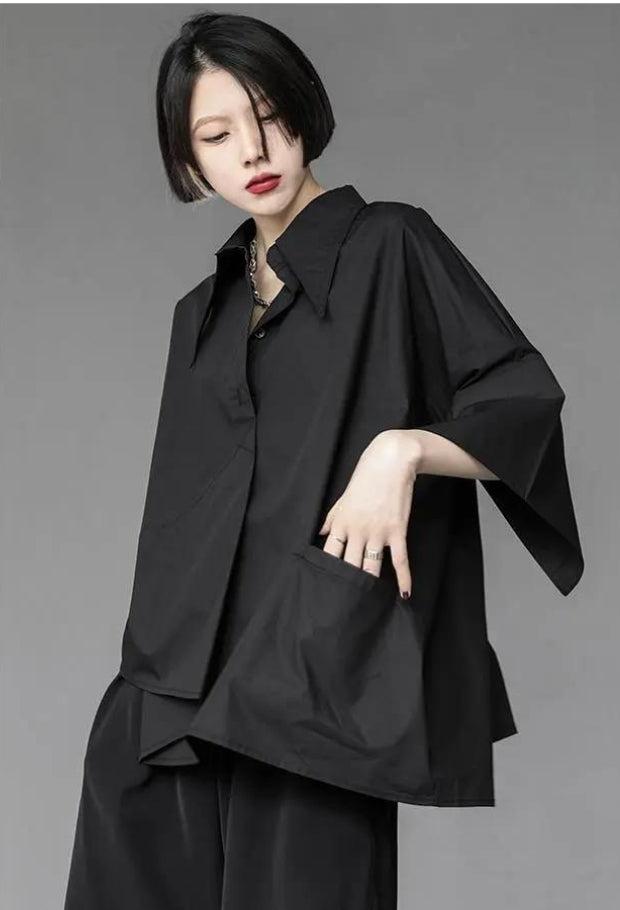 Black Korean Asymmetric Shirt - KAYSMAR