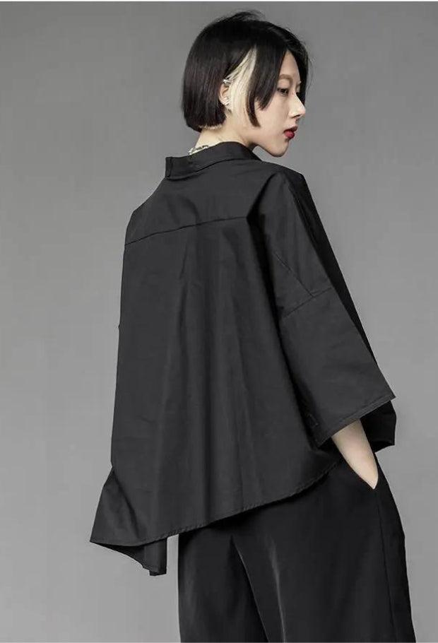 Black Korean Asymmetric Shirt - KAYSMAR