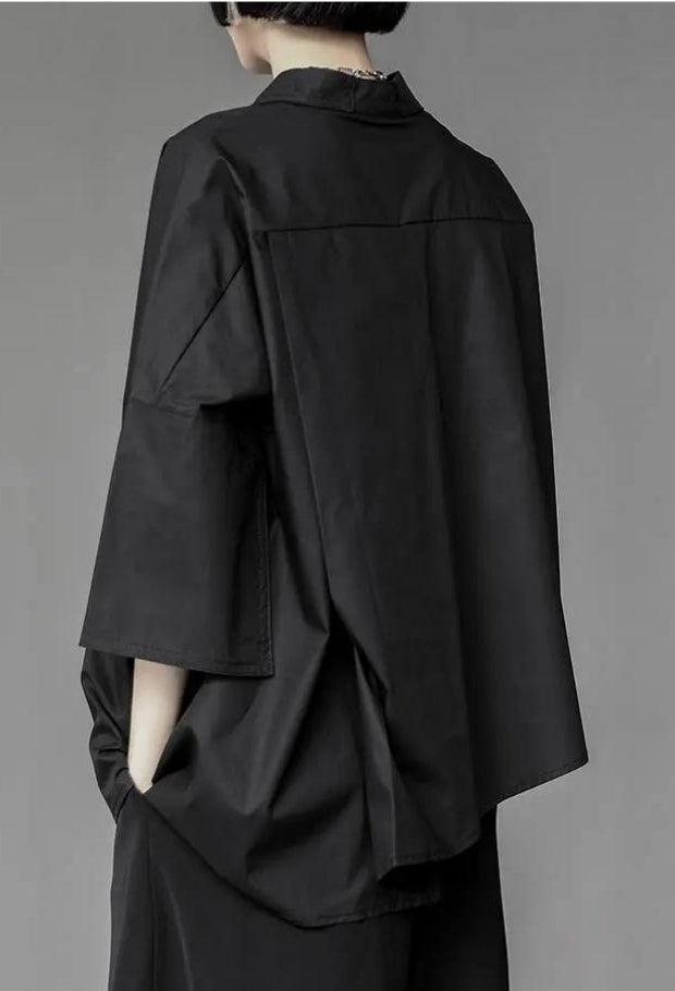 Black Korean Asymmetric Shirt - KAYSMAR