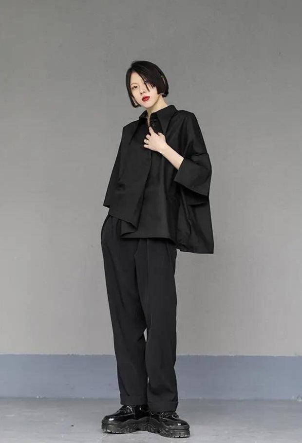 Black Korean Asymmetric Shirt - KAYSMAR