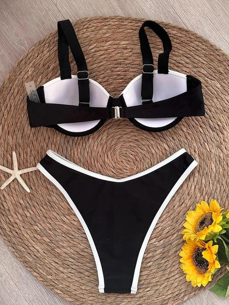 Black & White Contrast Bikini Set - KAYSMAR