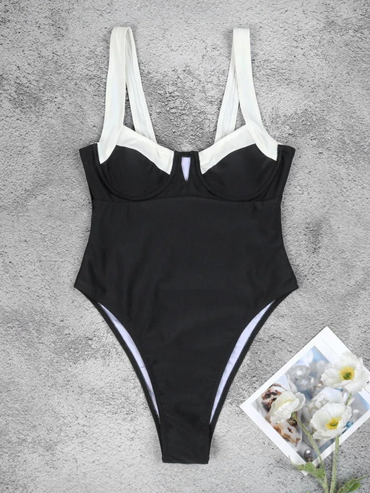 Black & White High Leg Swimsuit - KAYSMAR