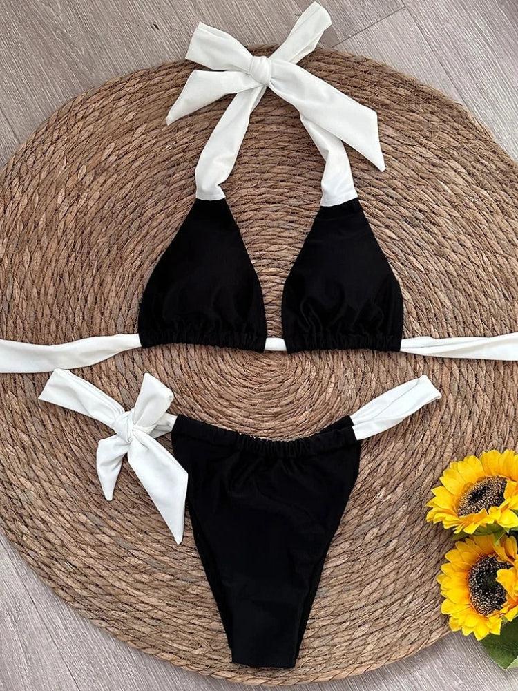 Black & White Tie Up Bikini Set - KAYSMAR