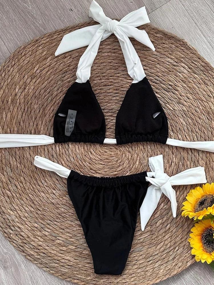 Black & White Tie Up Bikini Set - KAYSMAR
