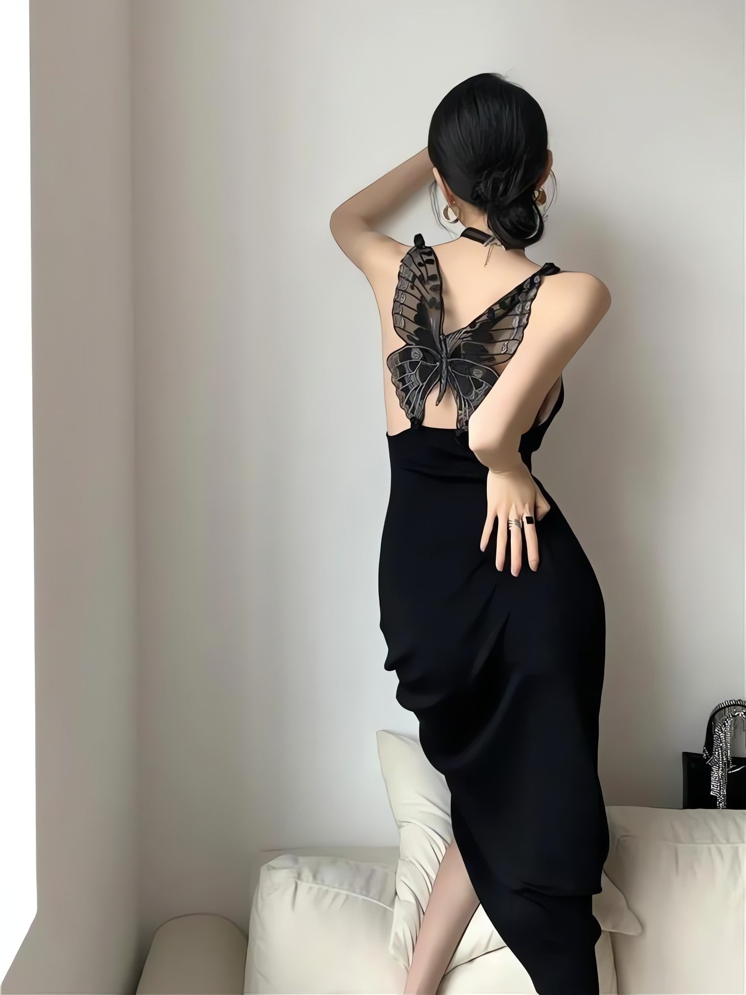 Black Butterfly Back Midi Dress - KAYSMAR