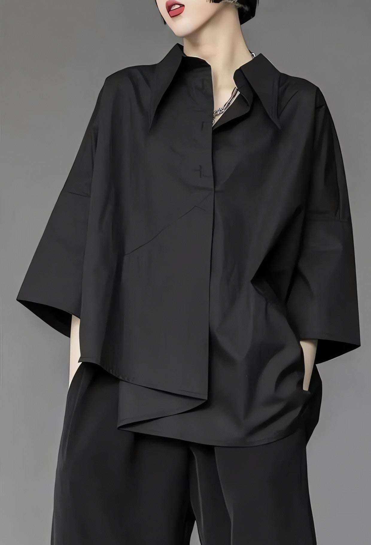 Black Korean Asymmetric Shirt - KAYSMAR