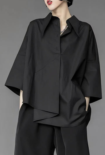 Black Korean Asymmetric Shirt - KAYSMAR