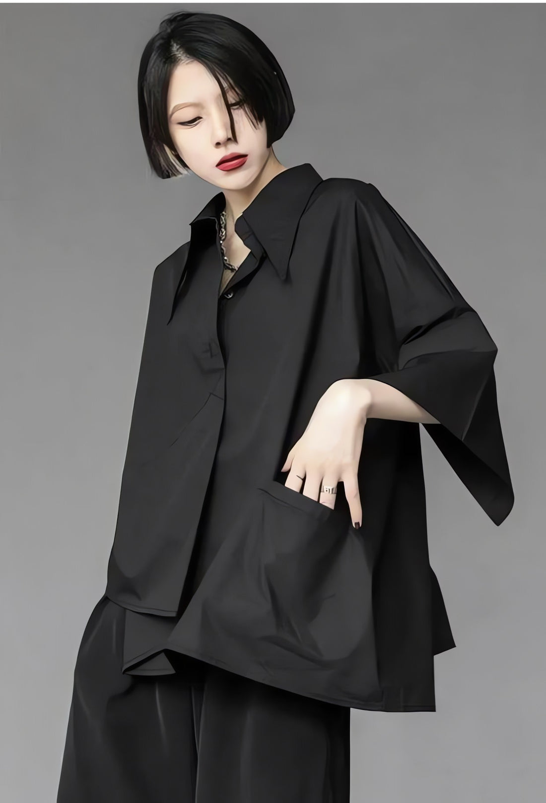 Black Korean Asymmetric Shirt - KAYSMAR