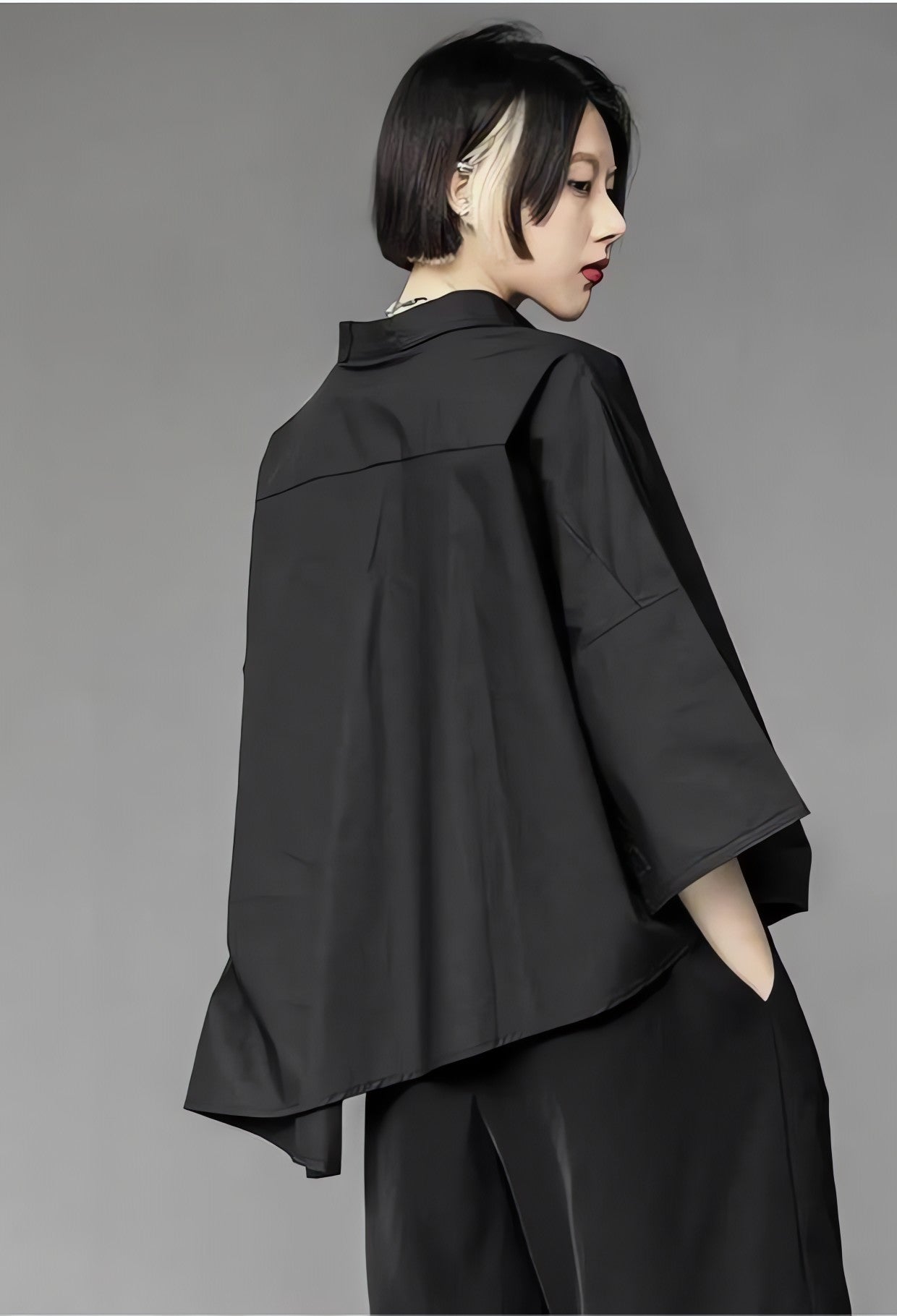 Black Korean Asymmetric Shirt - KAYSMAR