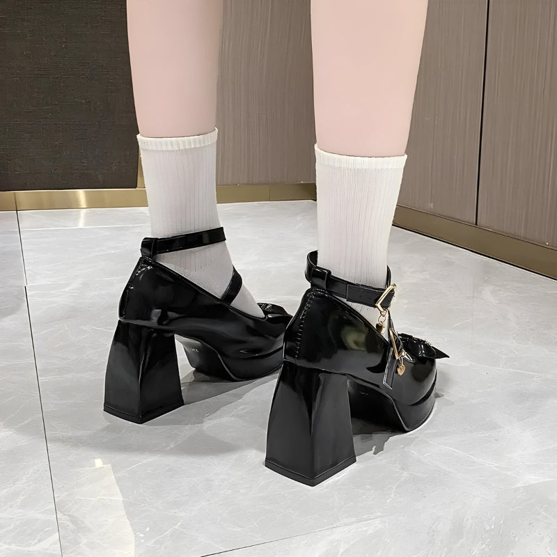 Bow & Heart Mary Jane High Heels - KAYSMAR