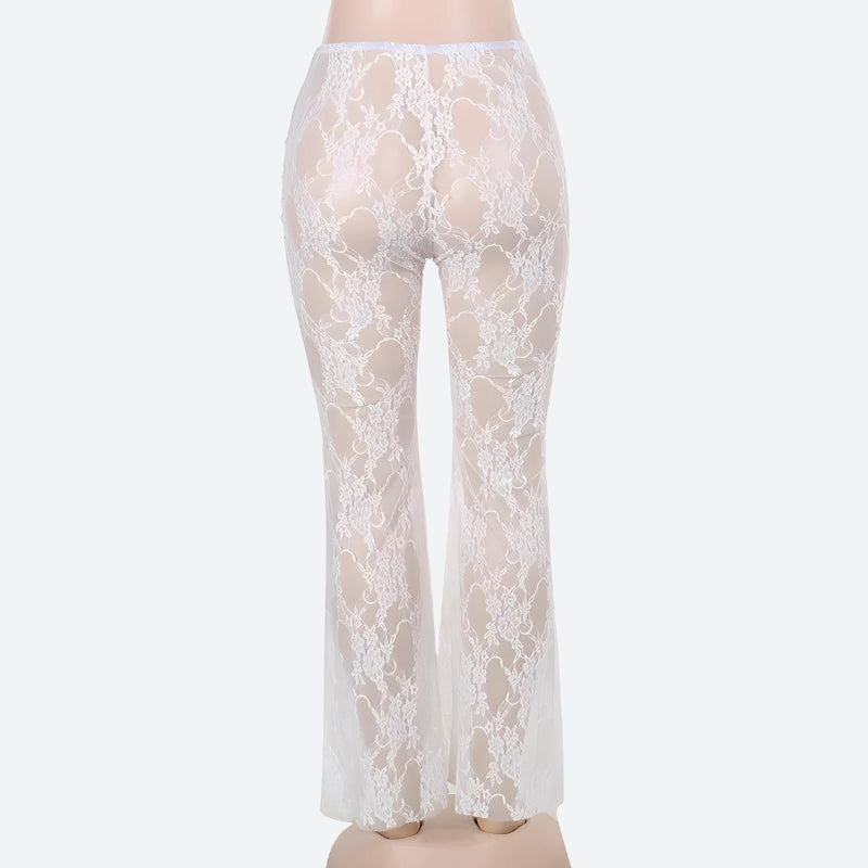 Bow Transparent Lace Flare Pants - KAYSMAR