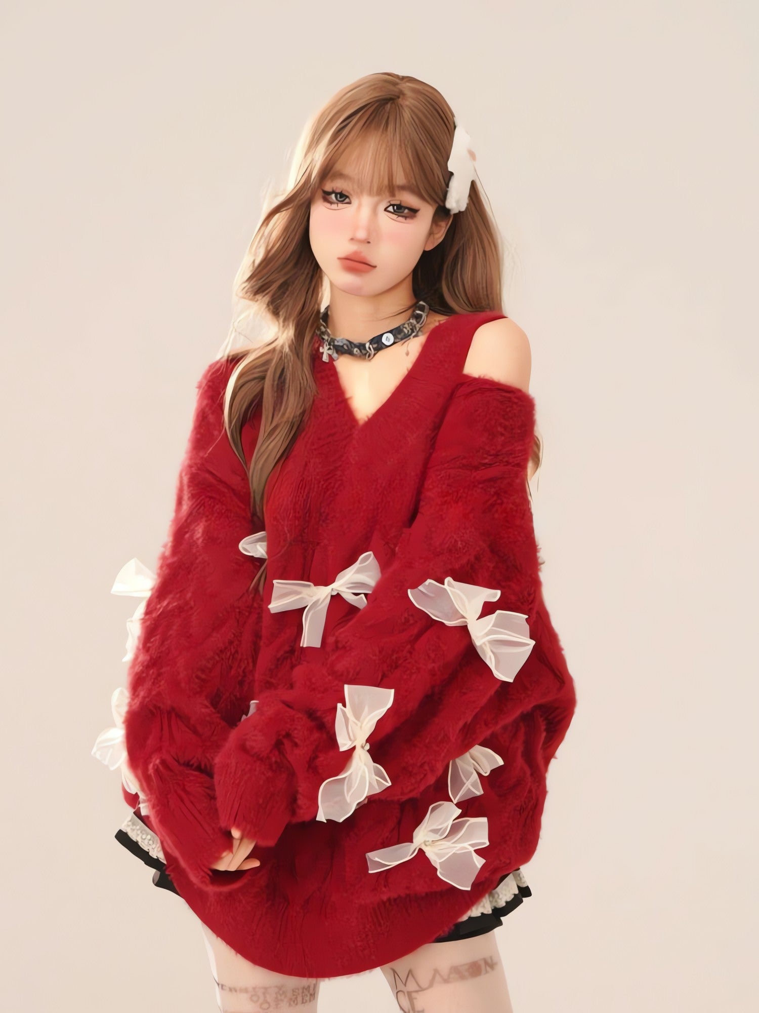 Bow Cut Out Fluffy Sweater - KAYSMAR