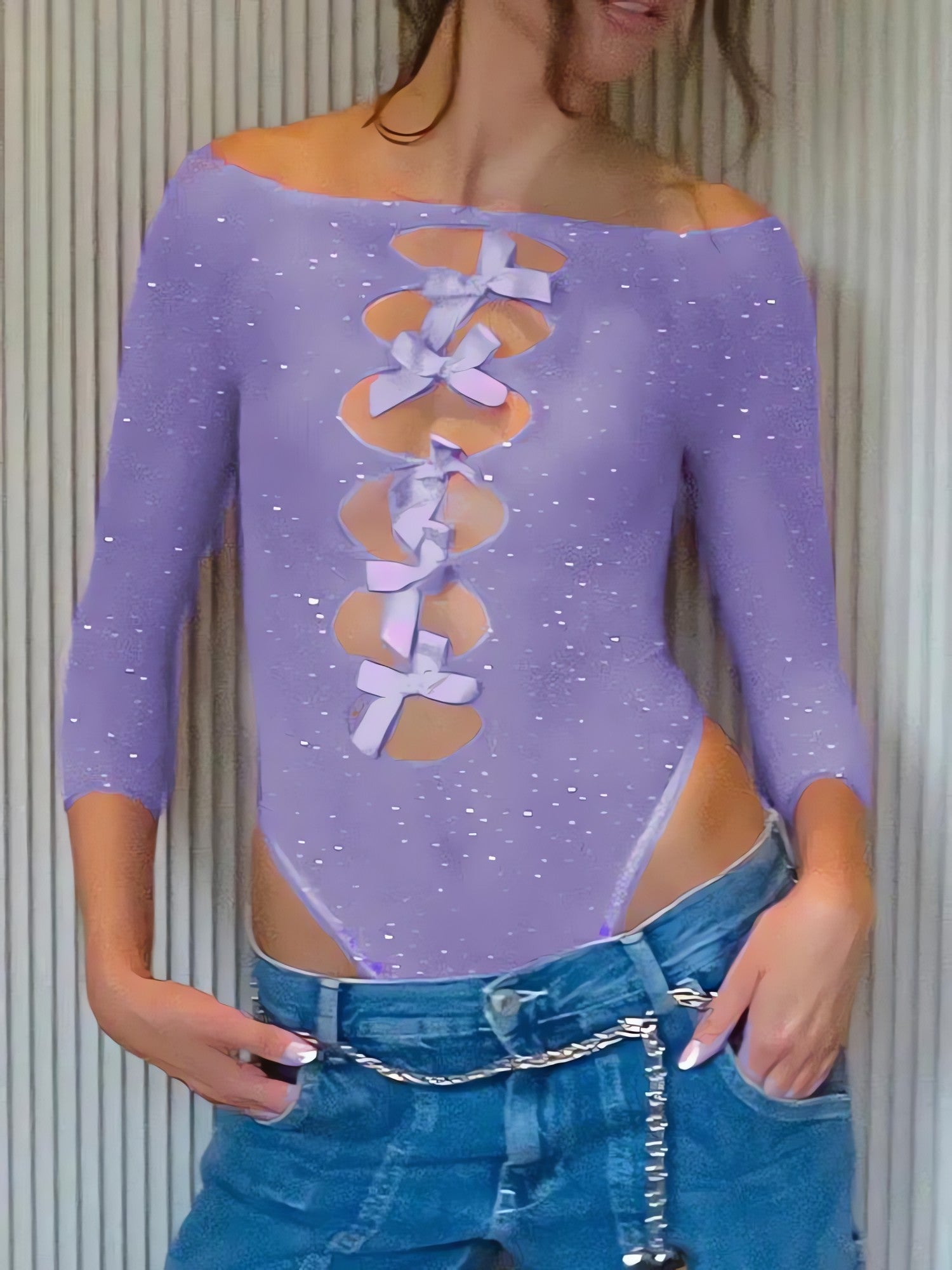 Bow Cut Out Rhinestone Bodysuit - KAYSMAR