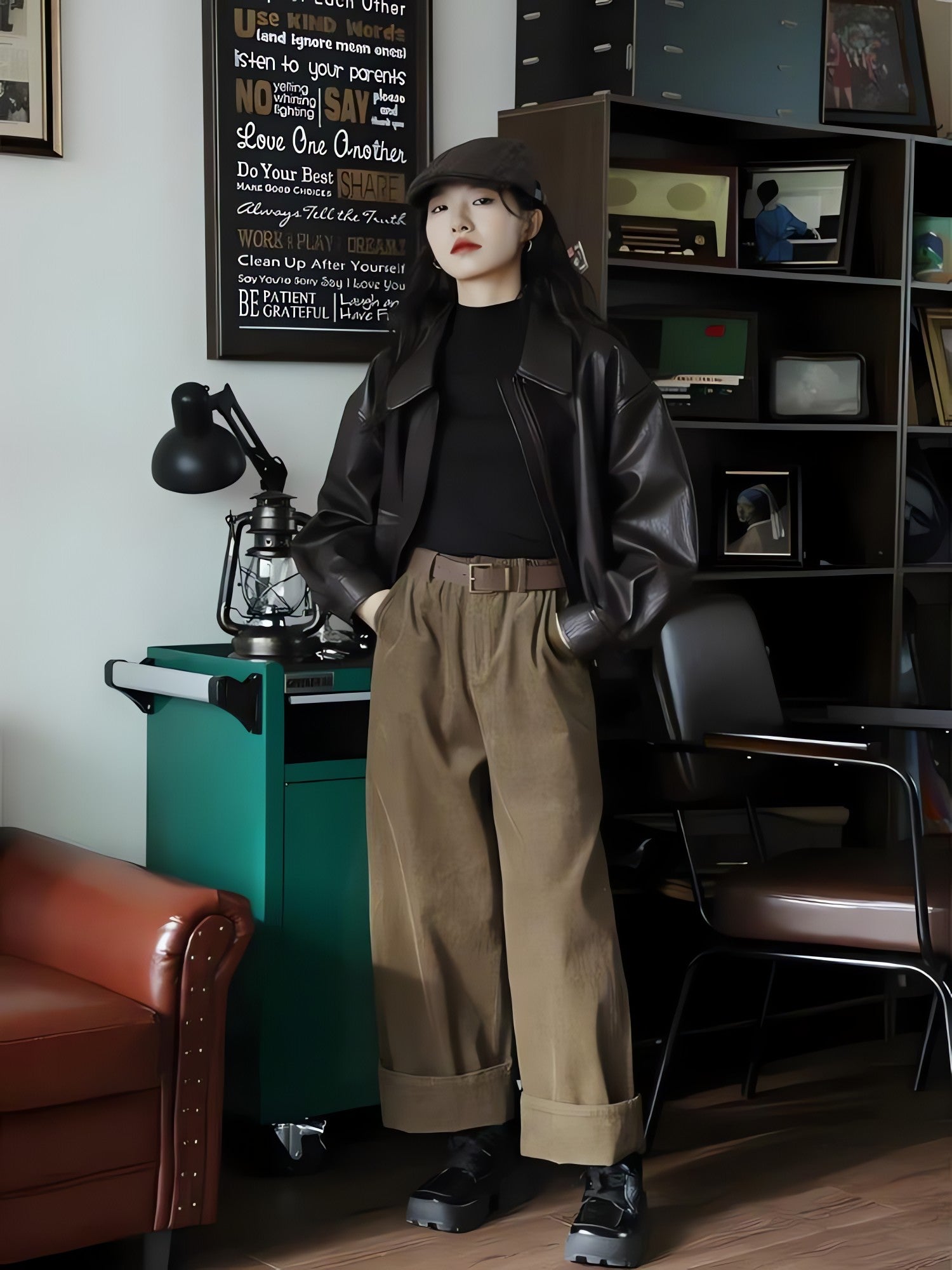 Brown Faux Leather Jacket - KAYSMAR