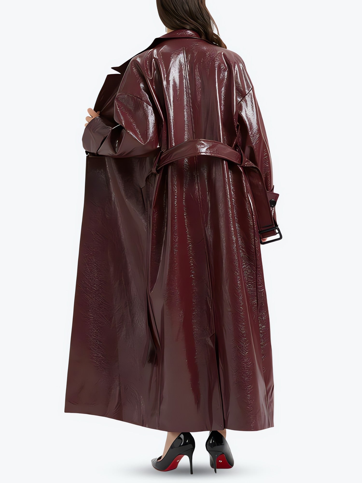 Burgundy Faux Leather Coat - KAYSMAR