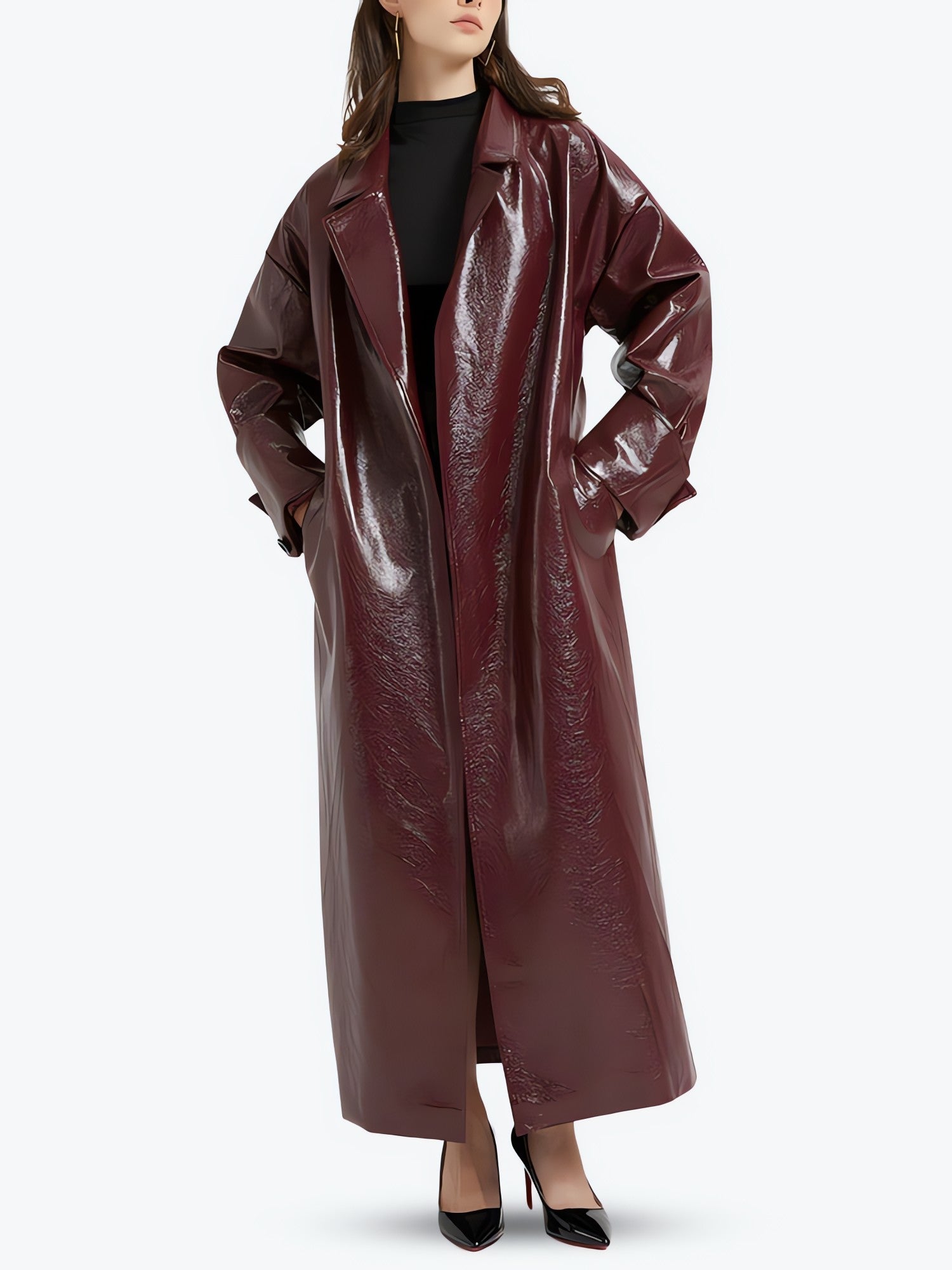 Burgundy Faux Leather Coat - KAYSMAR