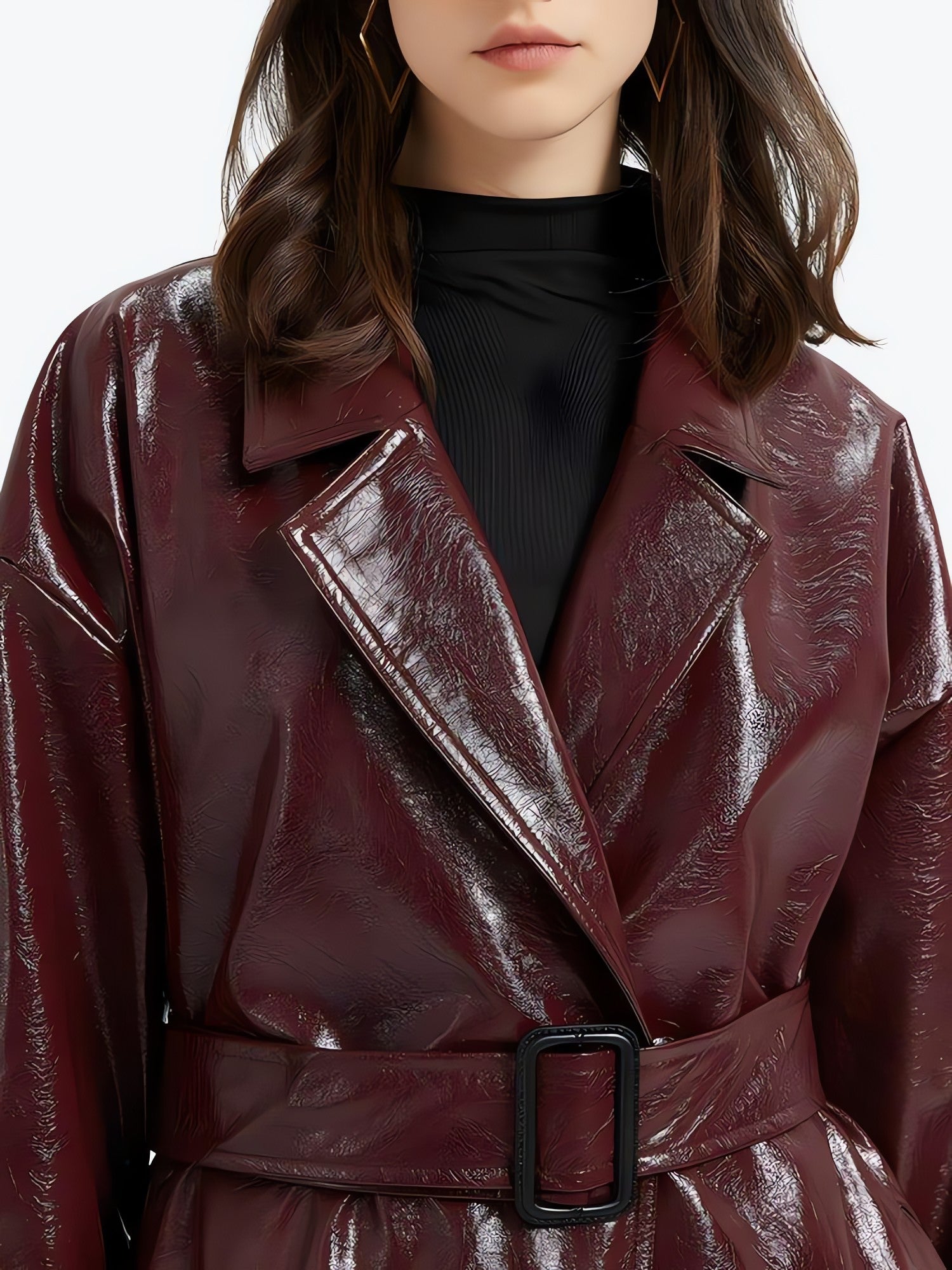 Burgundy Faux Leather Coat - KAYSMAR
