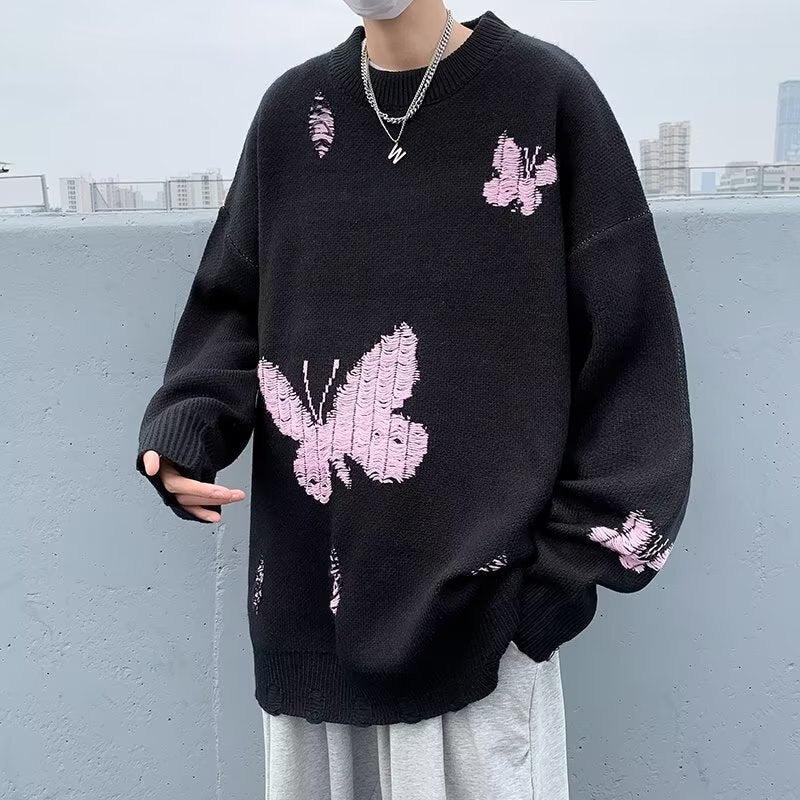 Butterfly Distressed Knitted Sweater - KAYSMAR