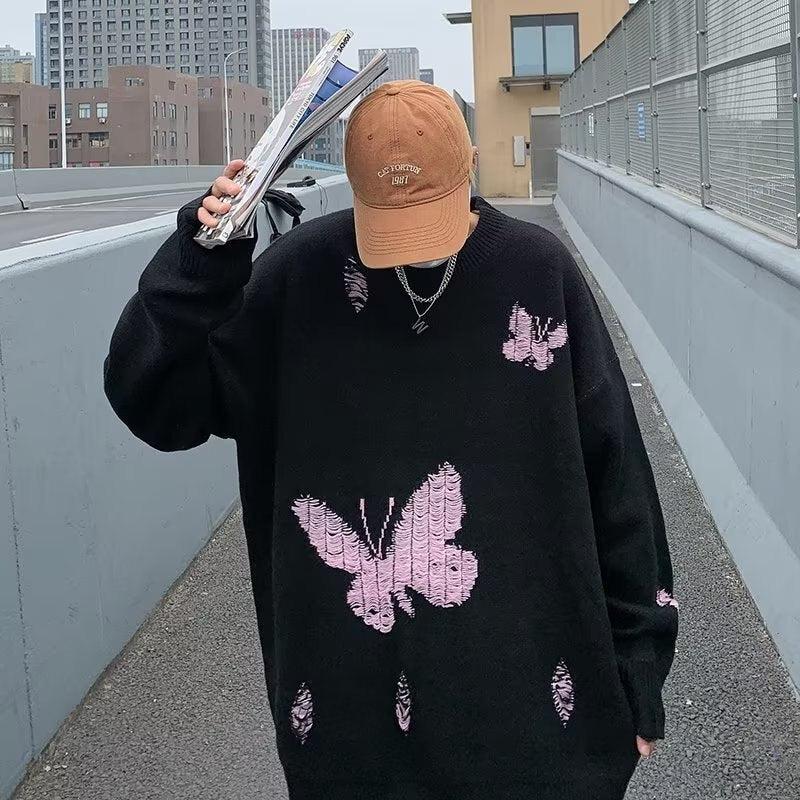 Butterfly Distressed Knitted Sweater - KAYSMAR