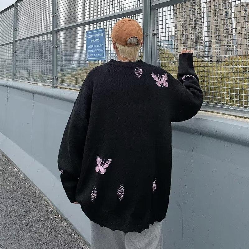 Butterfly Distressed Knitted Sweater - KAYSMAR