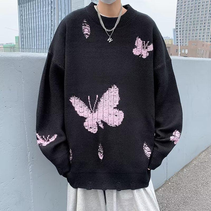 Butterfly Distressed Knitted Sweater - KAYSMAR