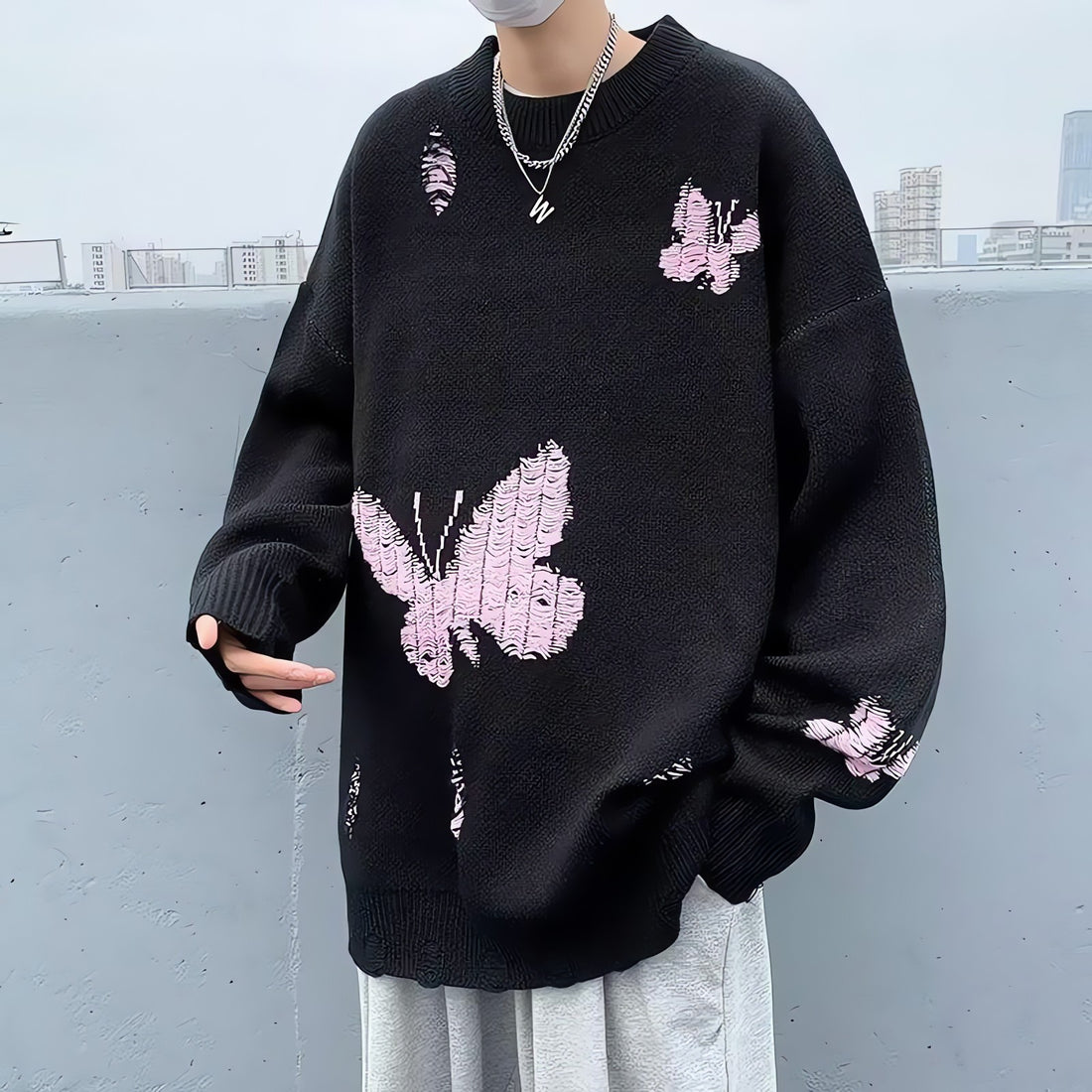 Butterfly Distressed Knitted Sweater - KAYSMAR