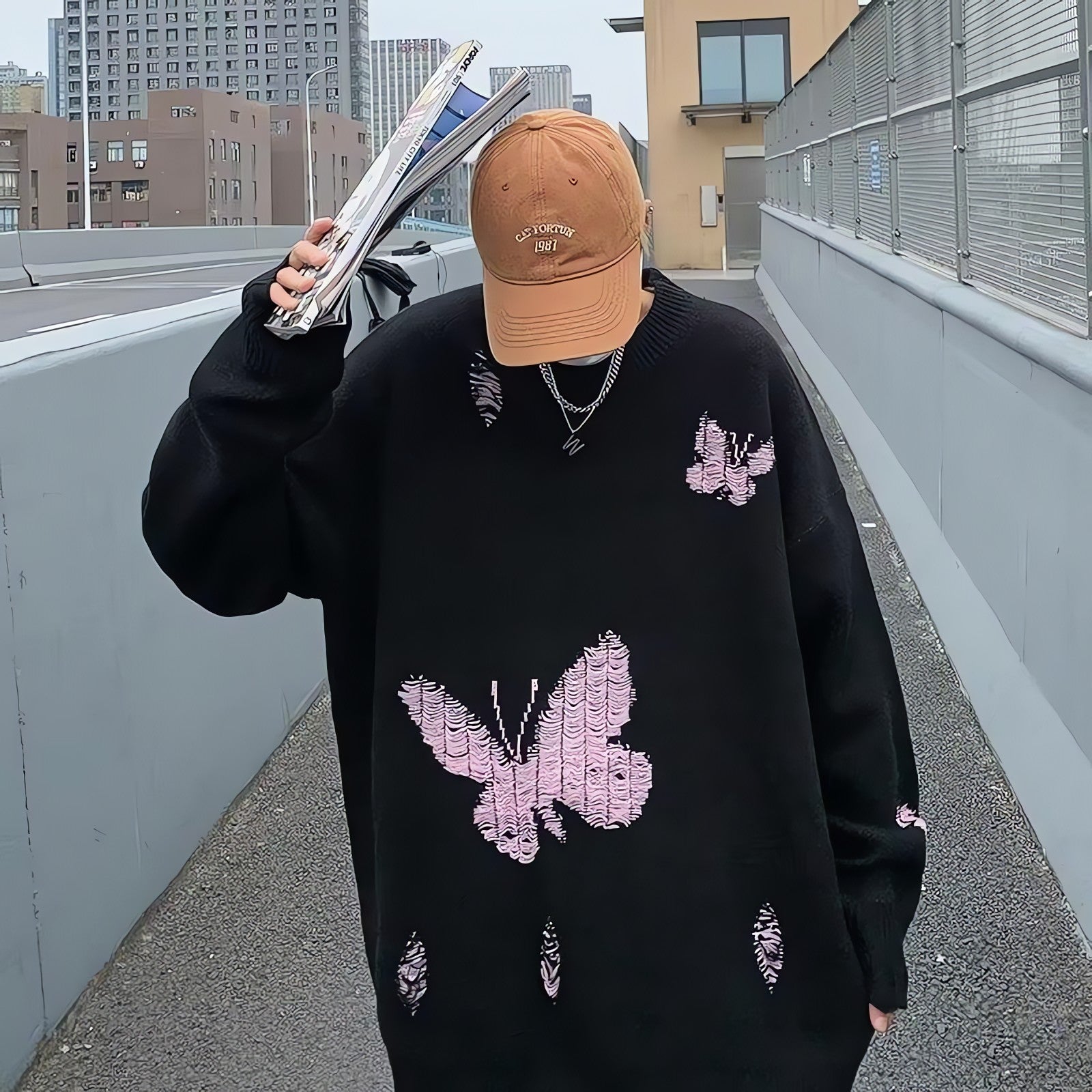 Butterfly Distressed Knitted Sweater - KAYSMAR