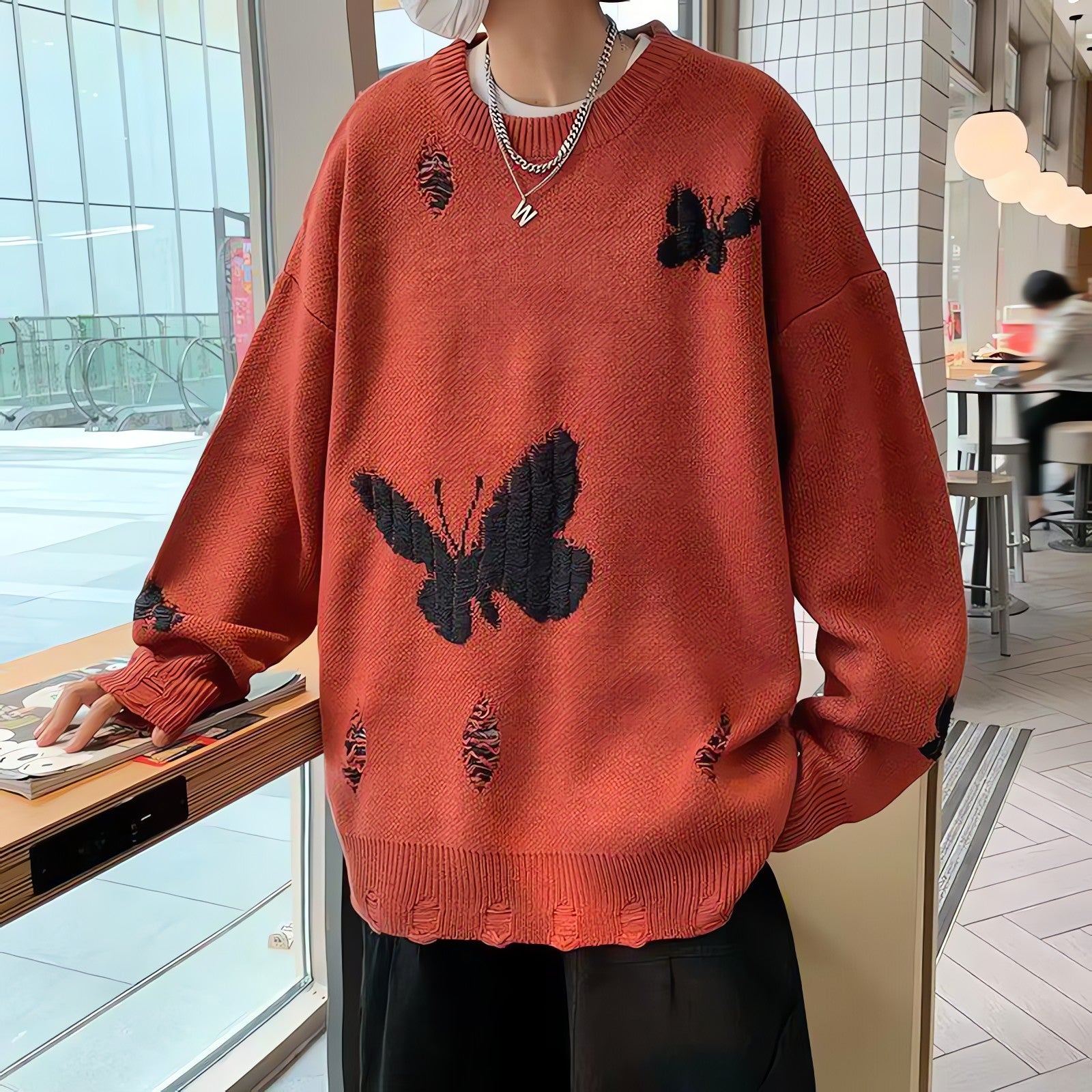 Butterfly Distressed Knitted Sweater - KAYSMAR