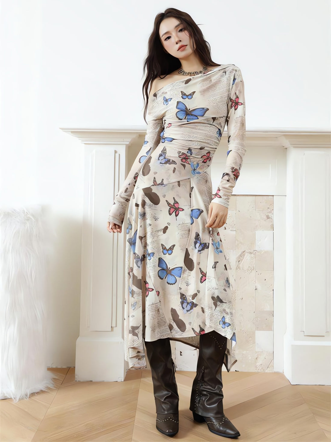 Butterfly One Shoulder Midi Dress - KAYSMAR