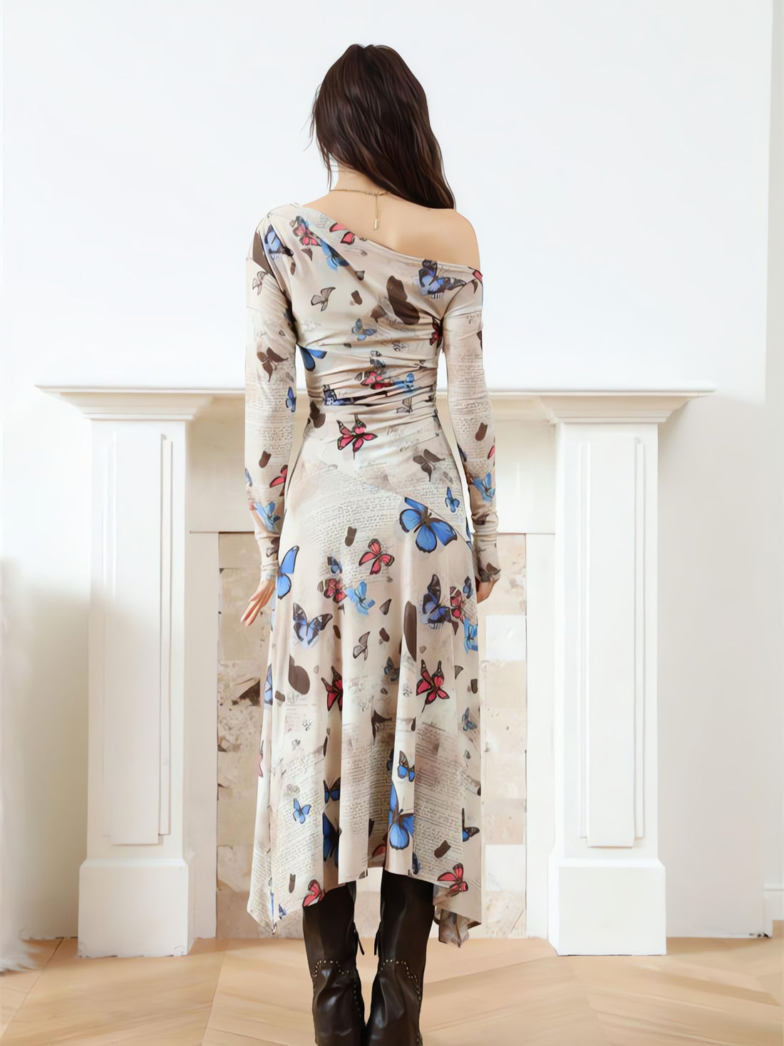 Butterfly One Shoulder Midi Dress - KAYSMAR