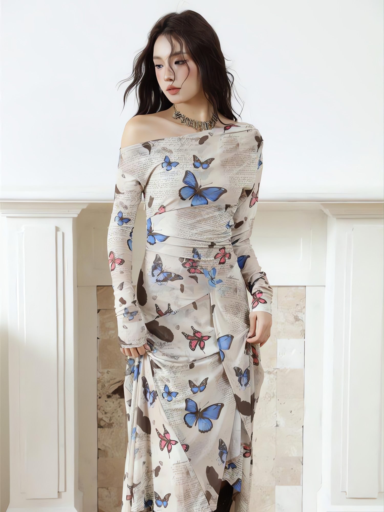 Butterfly One Shoulder Midi Dress - KAYSMAR