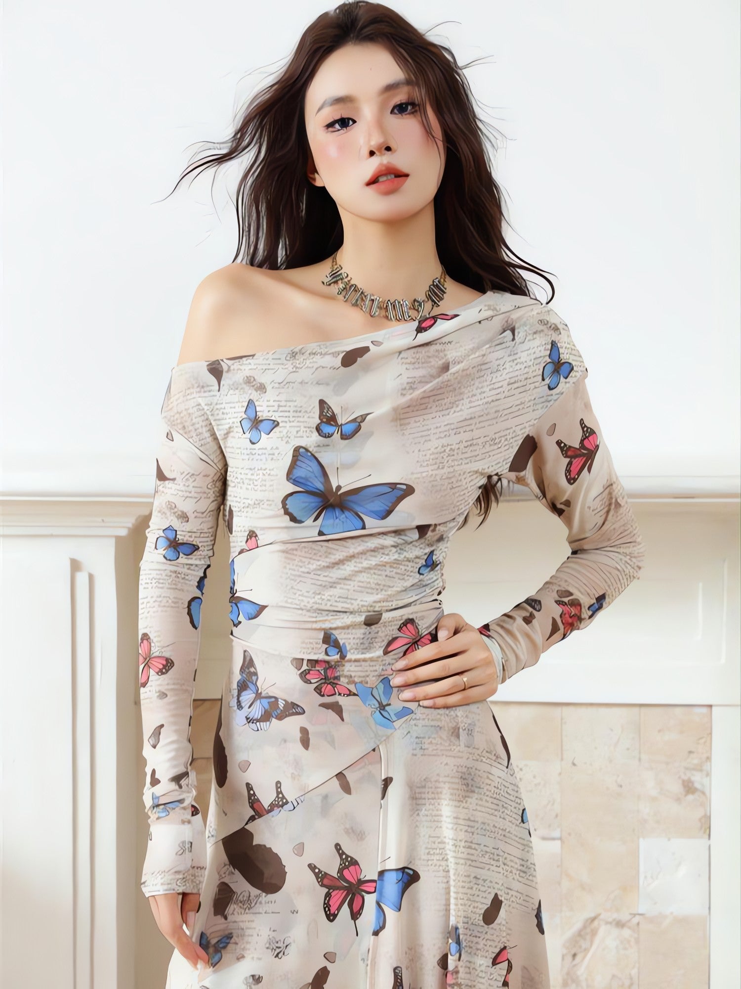 Butterfly One Shoulder Midi Dress - KAYSMAR