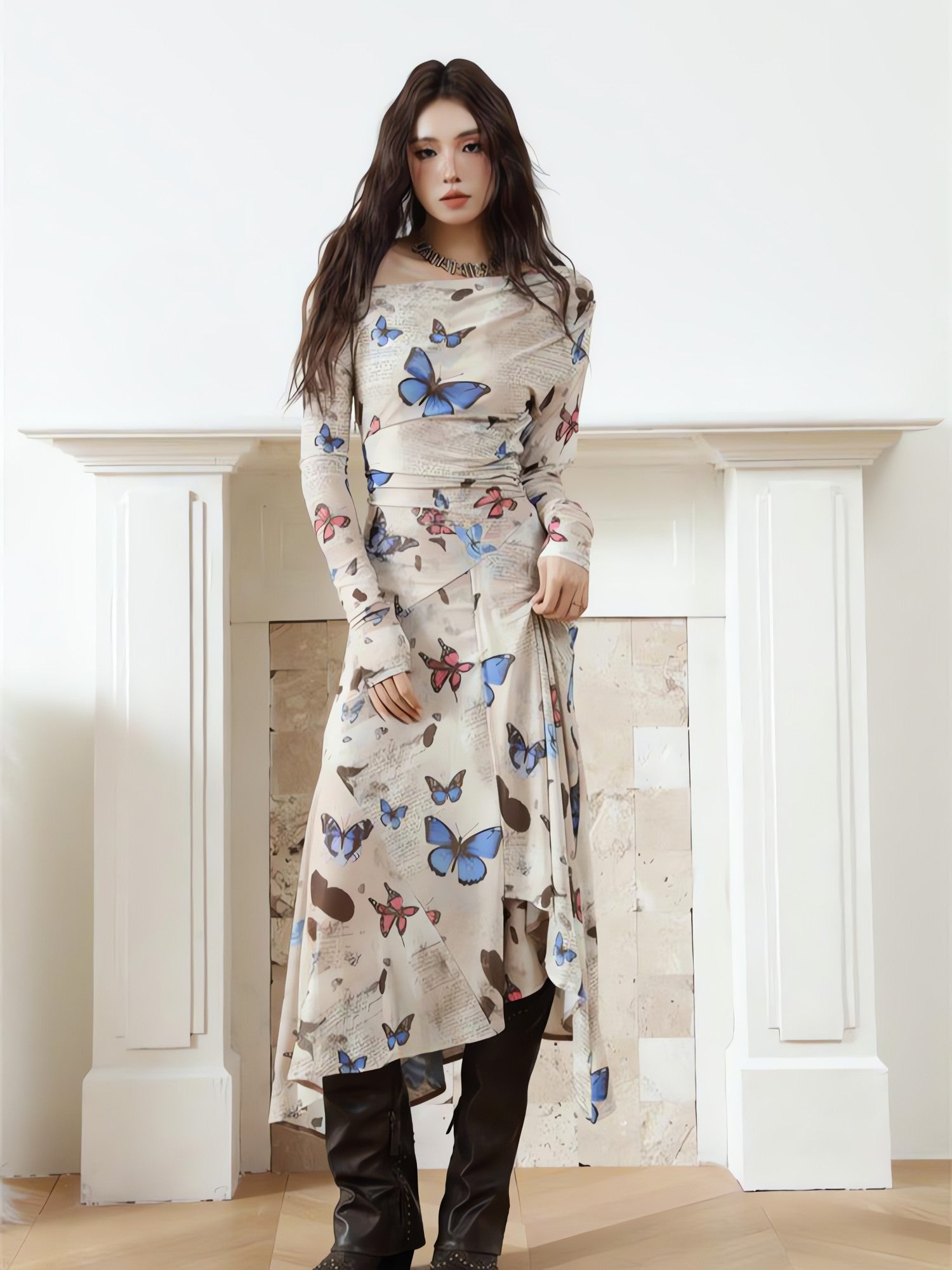 Butterfly One Shoulder Midi Dress - KAYSMAR