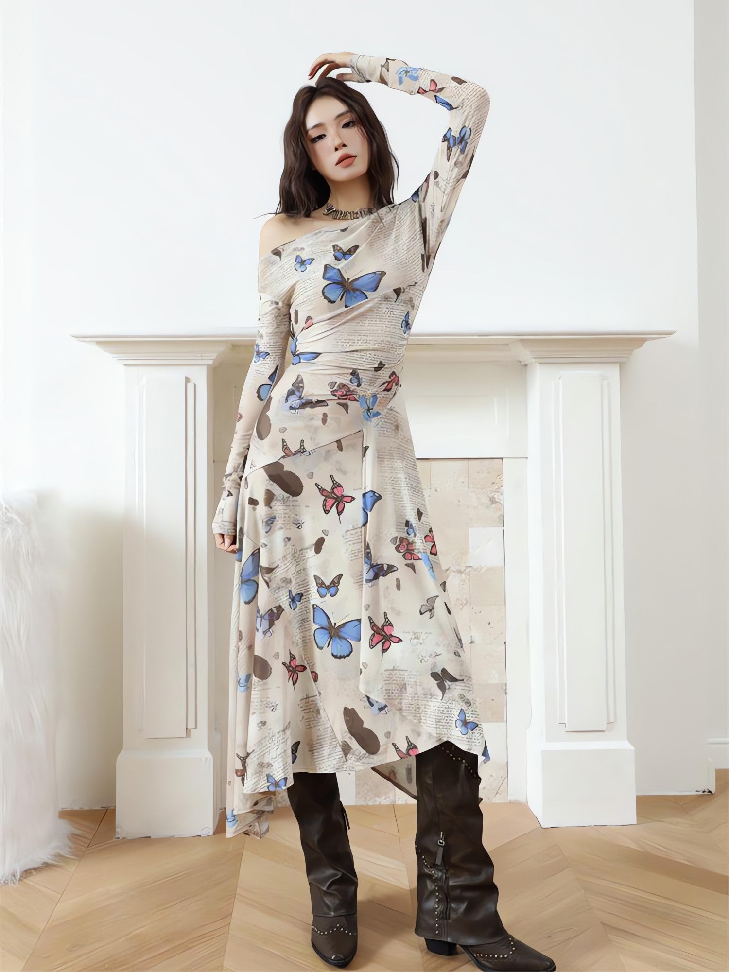 Butterfly One Shoulder Midi Dress - KAYSMAR