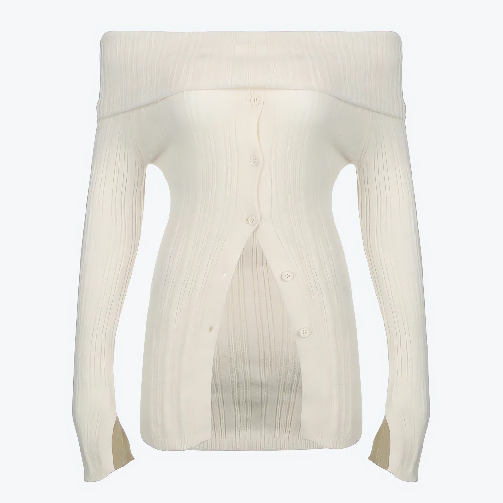 Button Up Off Shoulder Knitted Top