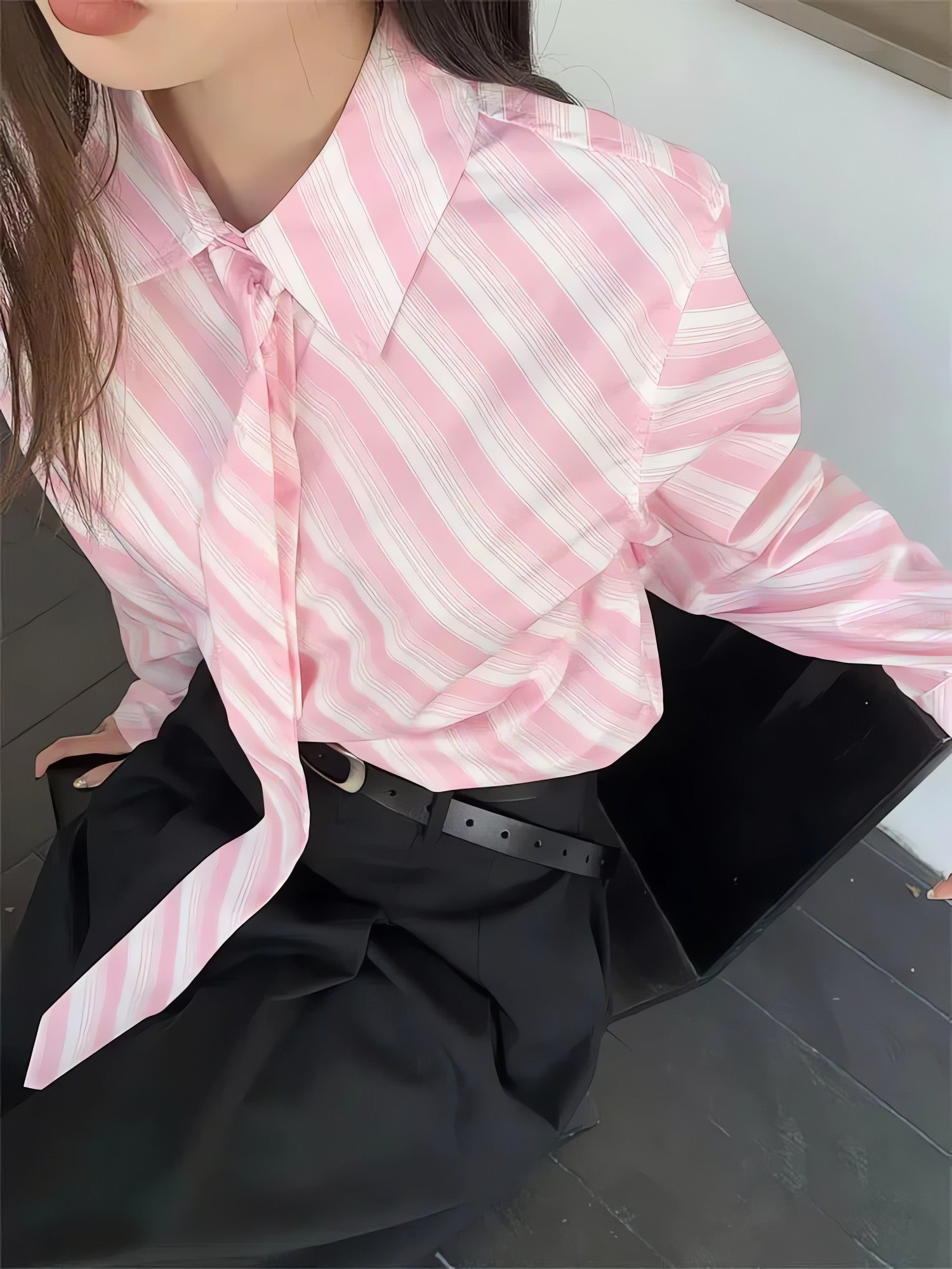 Button-Up Striped Shirt With Striped Tie - KAYSMAR