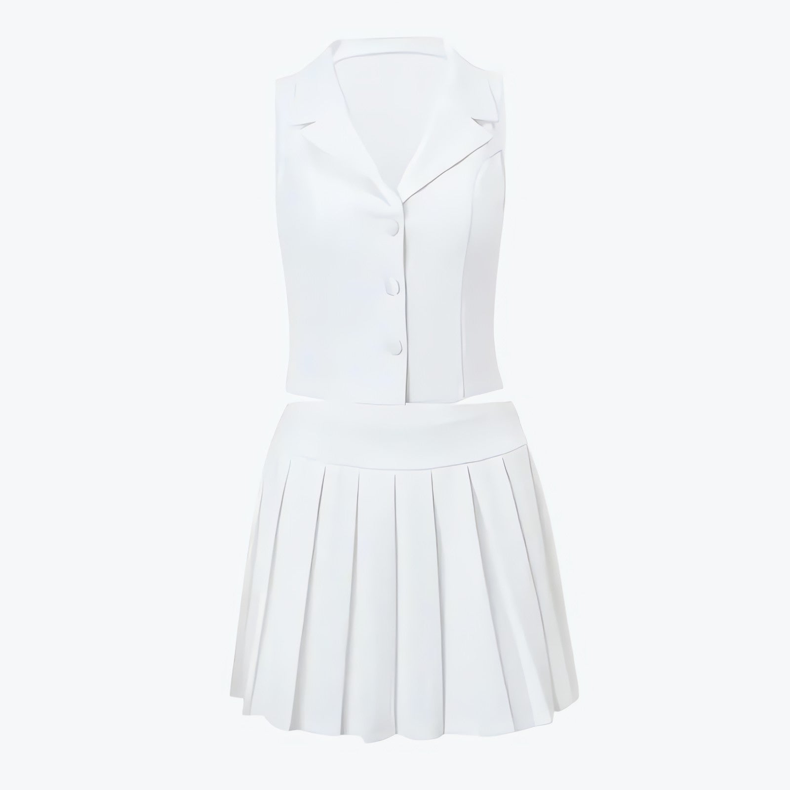 Button Up Top & Pleated Mini Skirt Two Piece Set - KAYSMAR